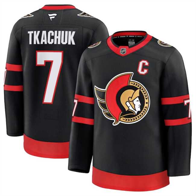 Men%27s Ottawa Senators #7 Brady Tkachuk Black 2024-25 Home Stitched Hockey Jersey Dzhi